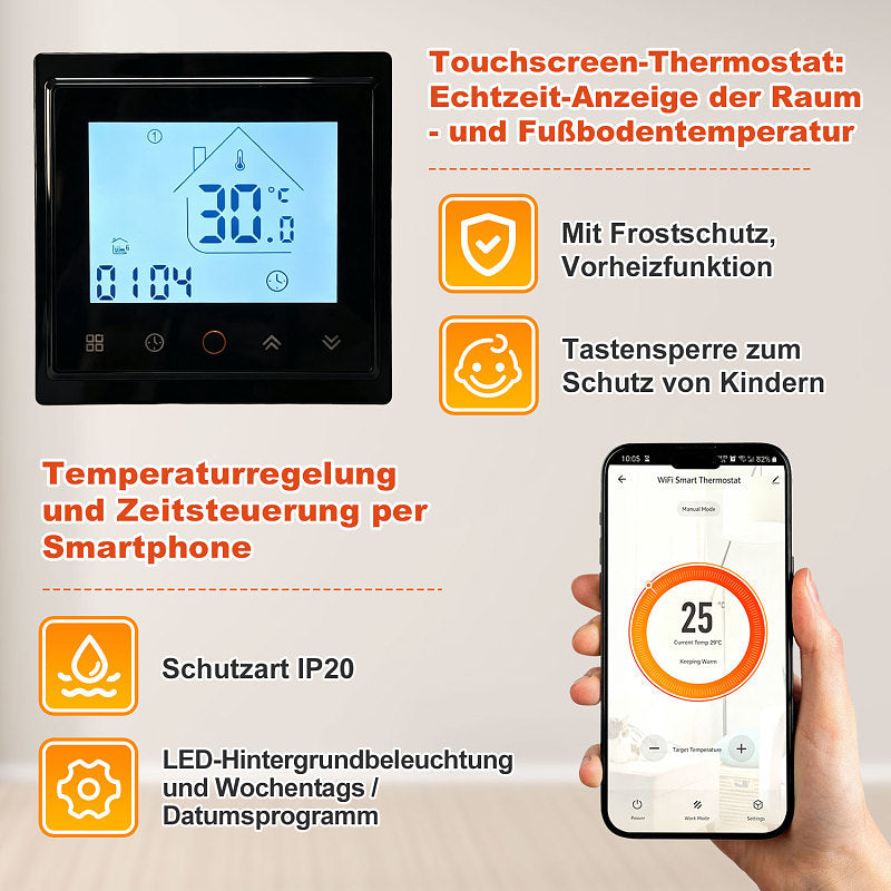 Elektrische Fußbodenheizung Heizmatte – Selbstklebend, verschiedene Größen